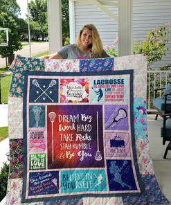 Lacrosse Girl Dream Big Work Hard Take Risks Quilt Bedding Set Blanket Gifts For Lacrosse Lover