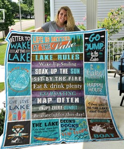 Lake Rules Soak Up The Sun Sit By The Fire Go Boating Be Grateful For This Day Quilt Bedding Set Blanket