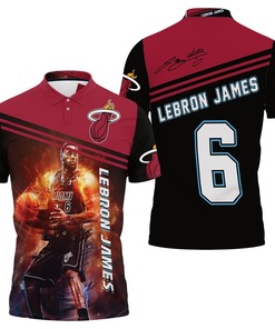 Lebron James 6 Miami Heat Legend Dribbling Fire For Fan Polo Shirt