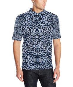Leopard Blue Skin Print Men Polo Shirt