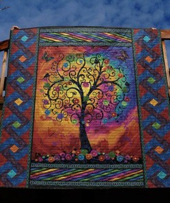 Life Treasures Tree Personalized Quilt Blanket Bedding Set for Home Decoration and Family Gifts