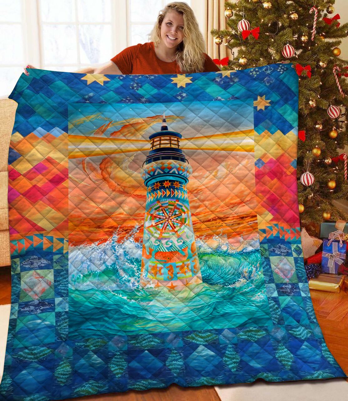 Lighthouse Quilt Blanket Bedding Set for Home Decoration, Perfect for Bedroom Decor and Family Gifts