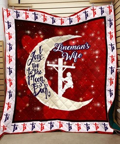 LinemanS Wife I Love You To The Moon And Back Quilt Bedding Set Blanket Wedding ValentineS Day