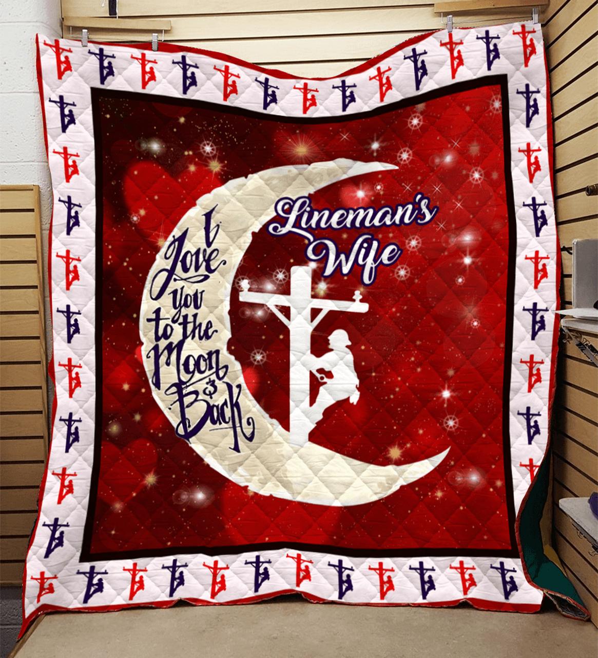LinemanS Wife I Love You To The Moon And Back Quilt Bedding Set Blanket Wedding ValentineS Day