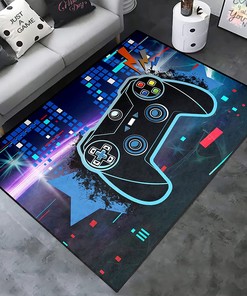 Little Boys Kids Gaming Room Bedroom Carpet - Colorful Graffiti Controller Video Print Square Carpet