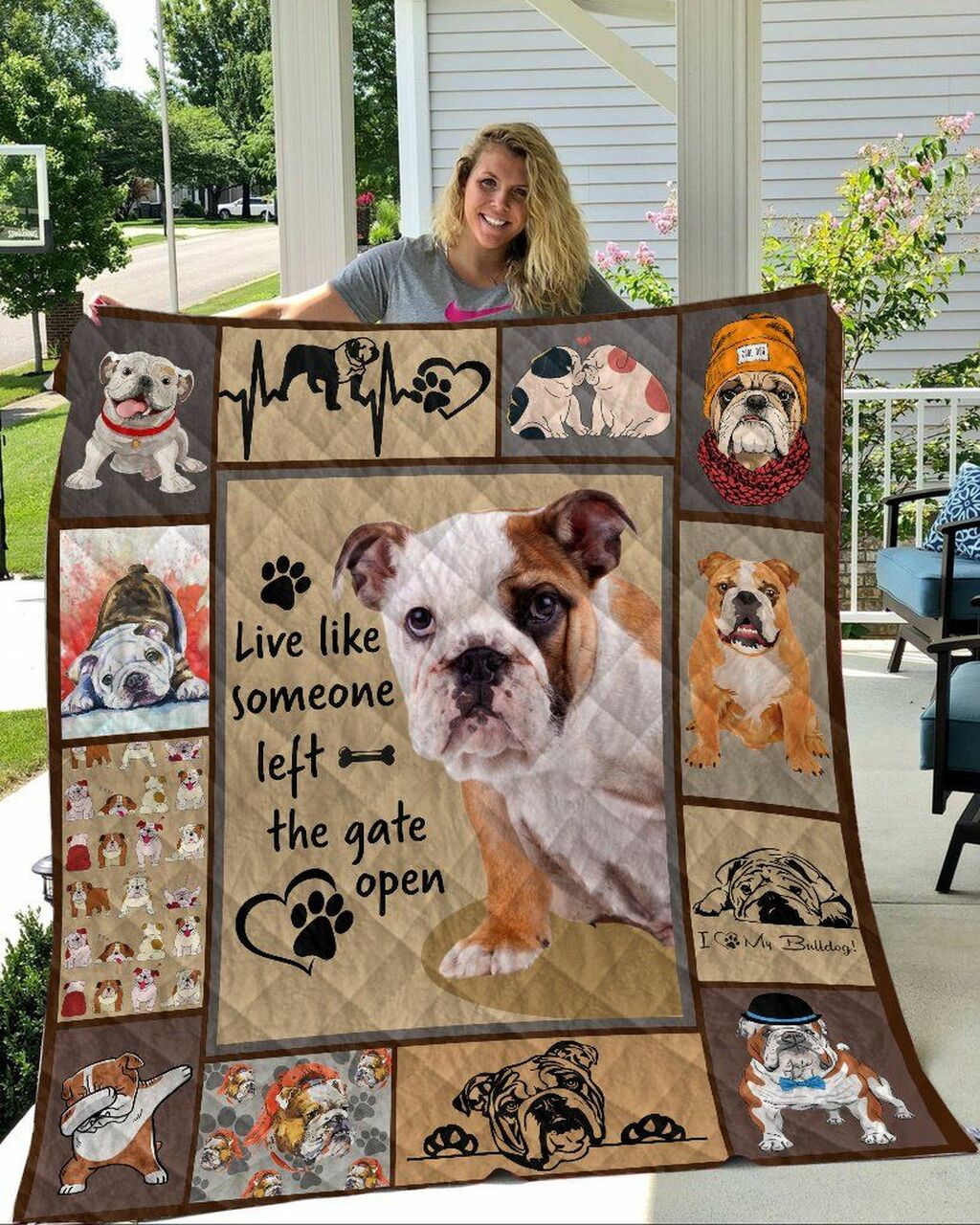 Live Like Someone Bulldog Quilt Bedding Set Blanket - Gifts for Family