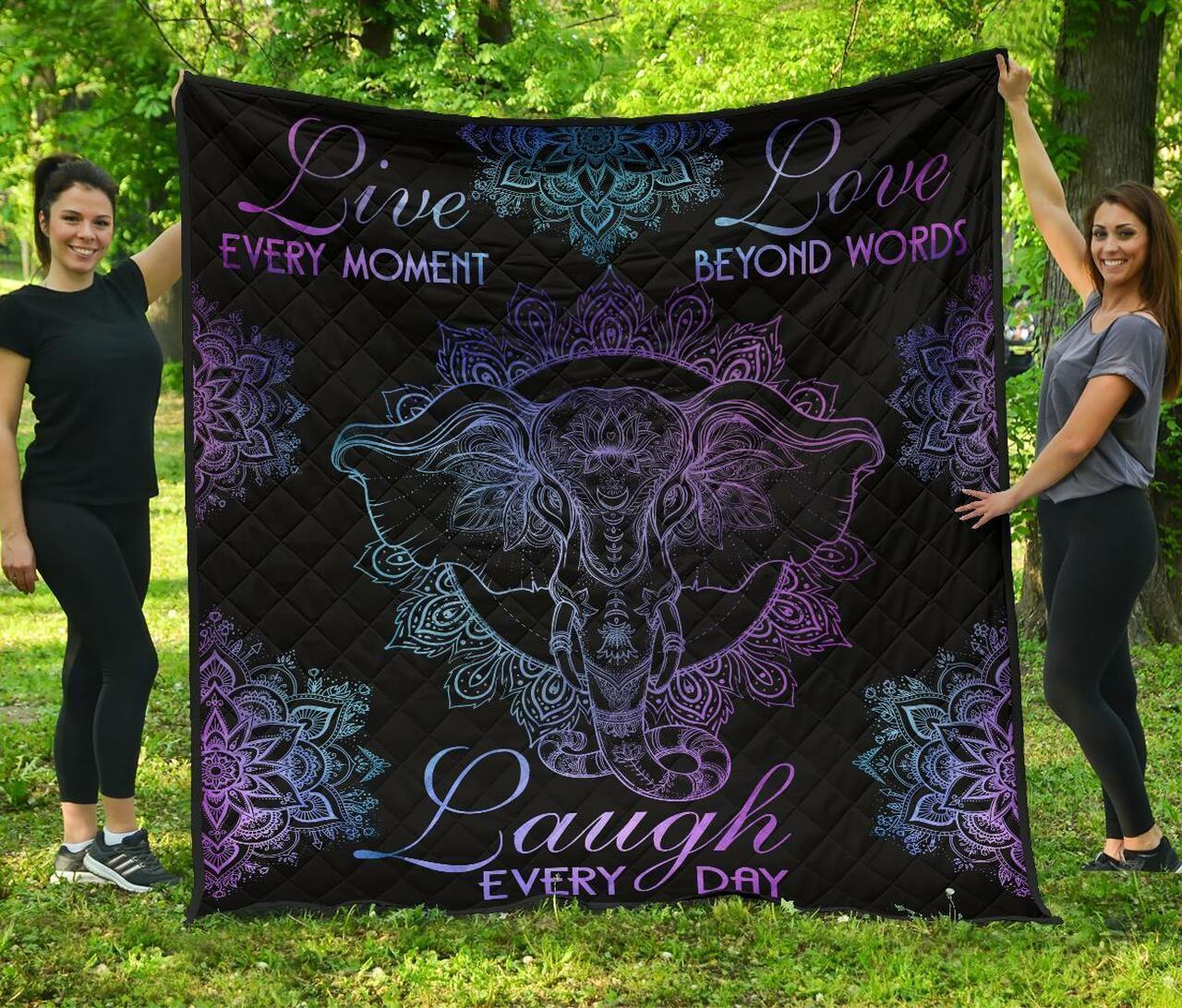 Live Love Laugh Elephant Gift For Yoga And Elephant Quilt Bedding Set Bedroom Decor, Gifts for Family