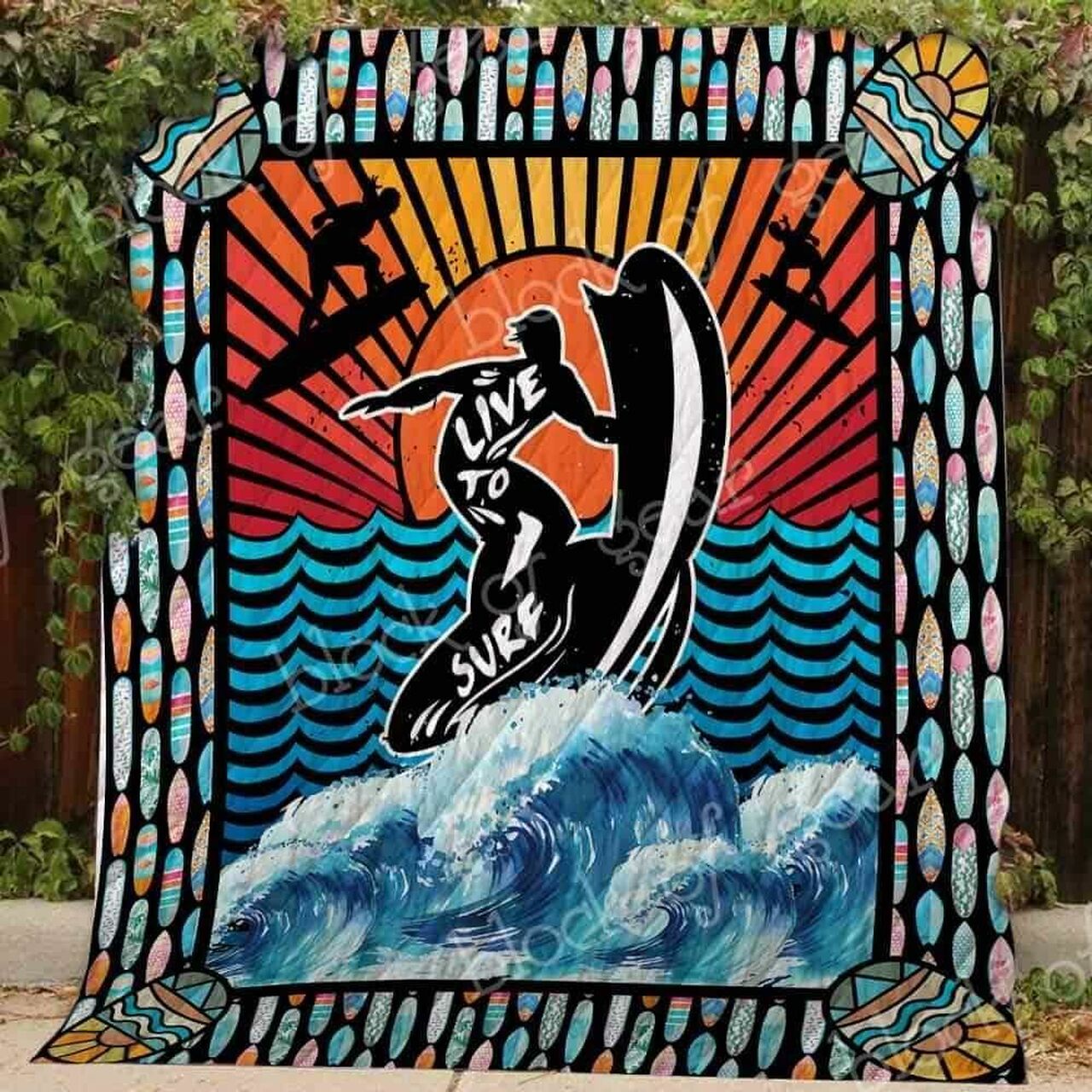 Live To Surf Personalized Quilt Bedding Set - Perfect for Bedroom Decor and Family Gifts