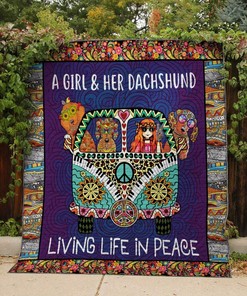 Living Life In Peace Dachshund Quilt Bedding Set Bedroom Decor, Gifts for Family