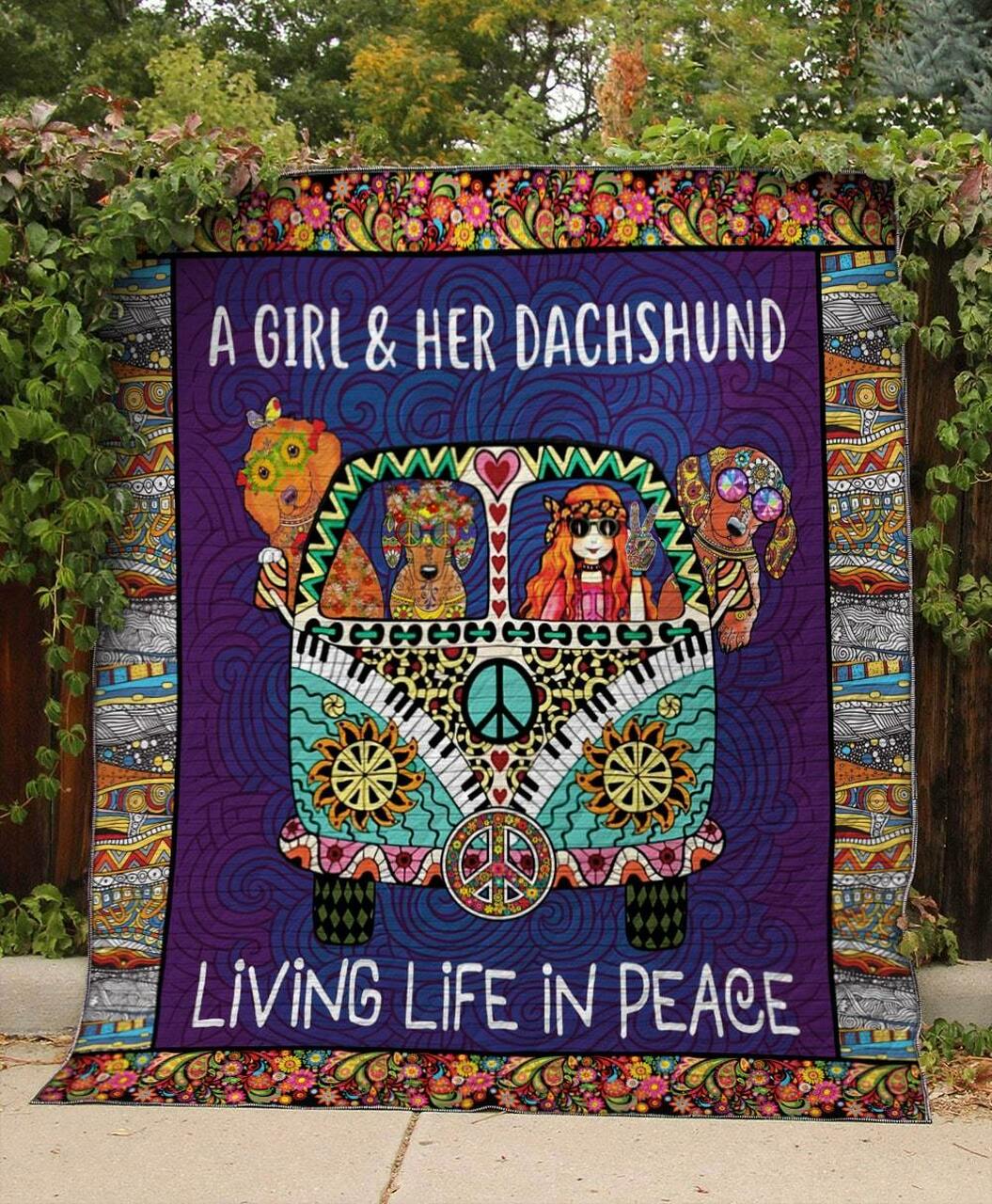 Living Life In Peace Dachshund Quilt Bedding Set Bedroom Decor, Gifts for Family