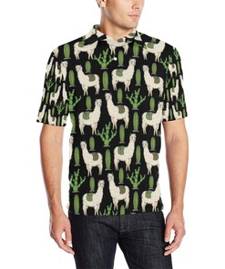 Llama Cactus Pattern Print Design 011 Men Polo Shirt