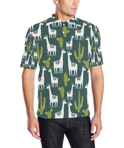 Llama Cactus Pattern Print Design 02 Men Polo Shirt