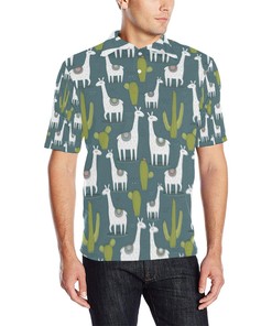 Llama Cactus Pattern Print Design 03 Men Polo Shirt