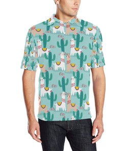 Llama Cactus Pattern Print Design 08 Men Polo Shirt