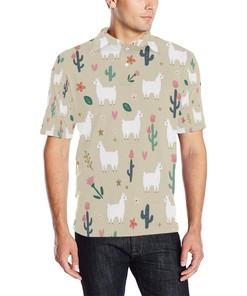 Llama Cactus Pattern Print Design 09 Men Polo Shirt