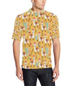 Llama Cute Themed Print Men Polo Shirt