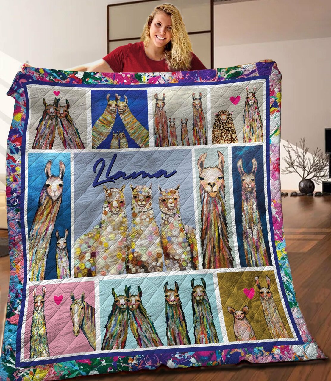 Llama Print Quilt Bedding Set for Bedroom Decor and Family Gifts, Ideal for Home Decoration and Picnic