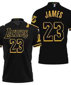 Los Angeles Lakers Lebron James 23 Team 2020 Black Jersey Inspired Style Polo Shirt for Fans