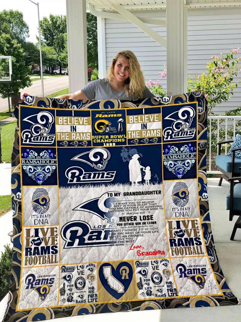 Los Angeles Rams To My Granddaughter Love Grandmom Quilt Bedding Set Bedroom Decor, Gifts for Family