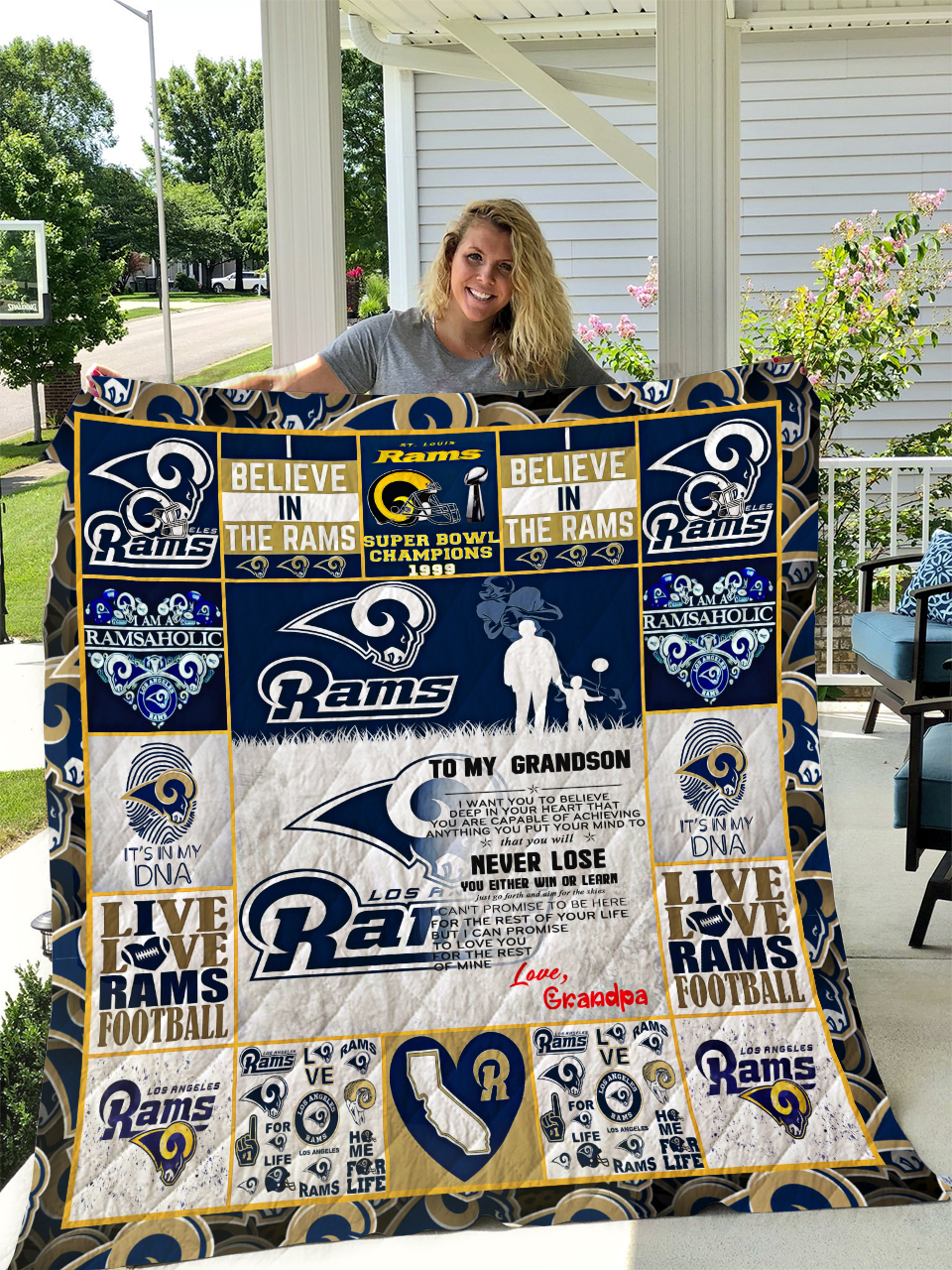 Los Angeles Rams To My Grandson Love Grandpa Quilt Bedding Set Bedroom Decor, Gifts for Family
