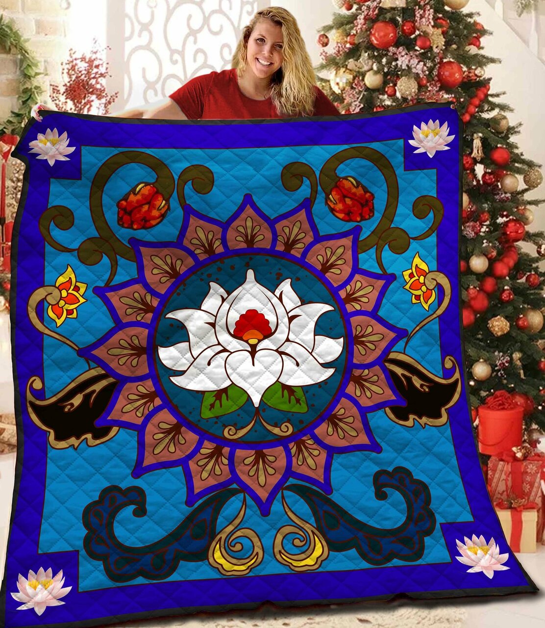 Lotus Personalized Quilt Bedding Set for Bedroom Decor and Family Gifts, Perfect for Home Decoration and Picnic