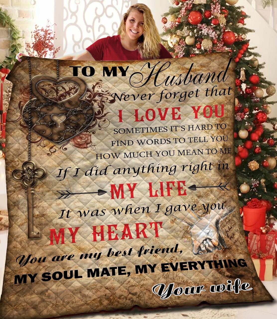 Love Message My Dear Husband Quilt Bedding Set - Ideal for Home & Picnic, Gifts for Family