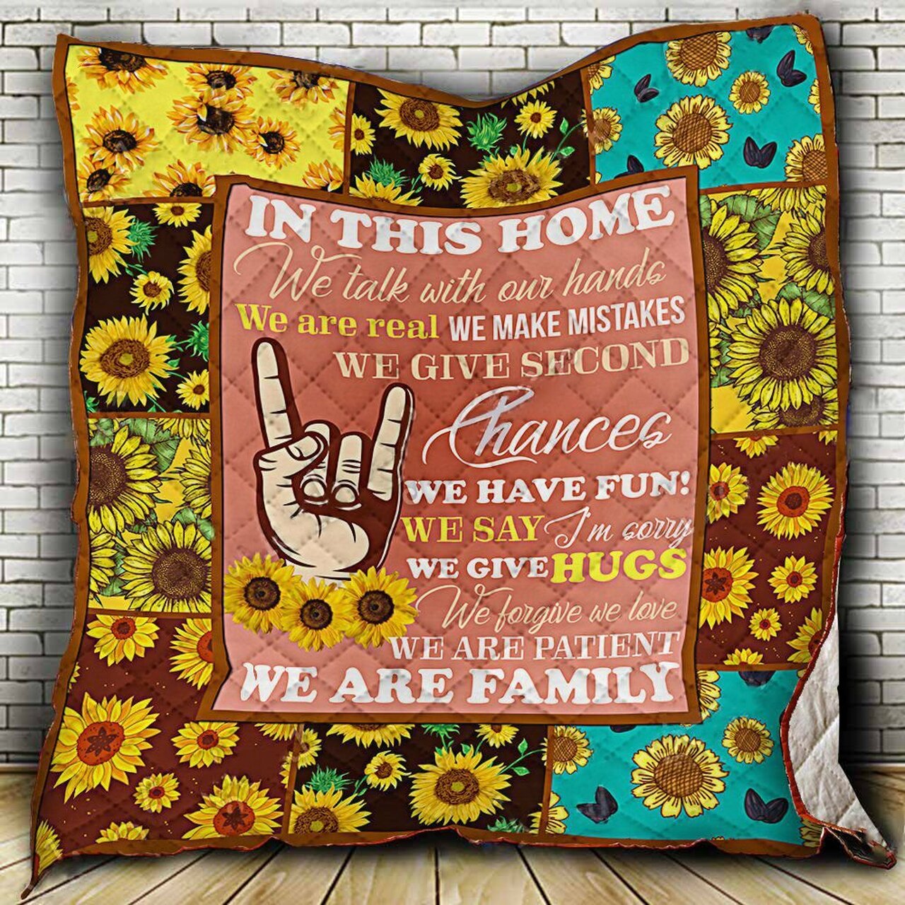 Love Messages Sign Language Personalized Quilt Bedding Set for Home Decoration and Family Gifts