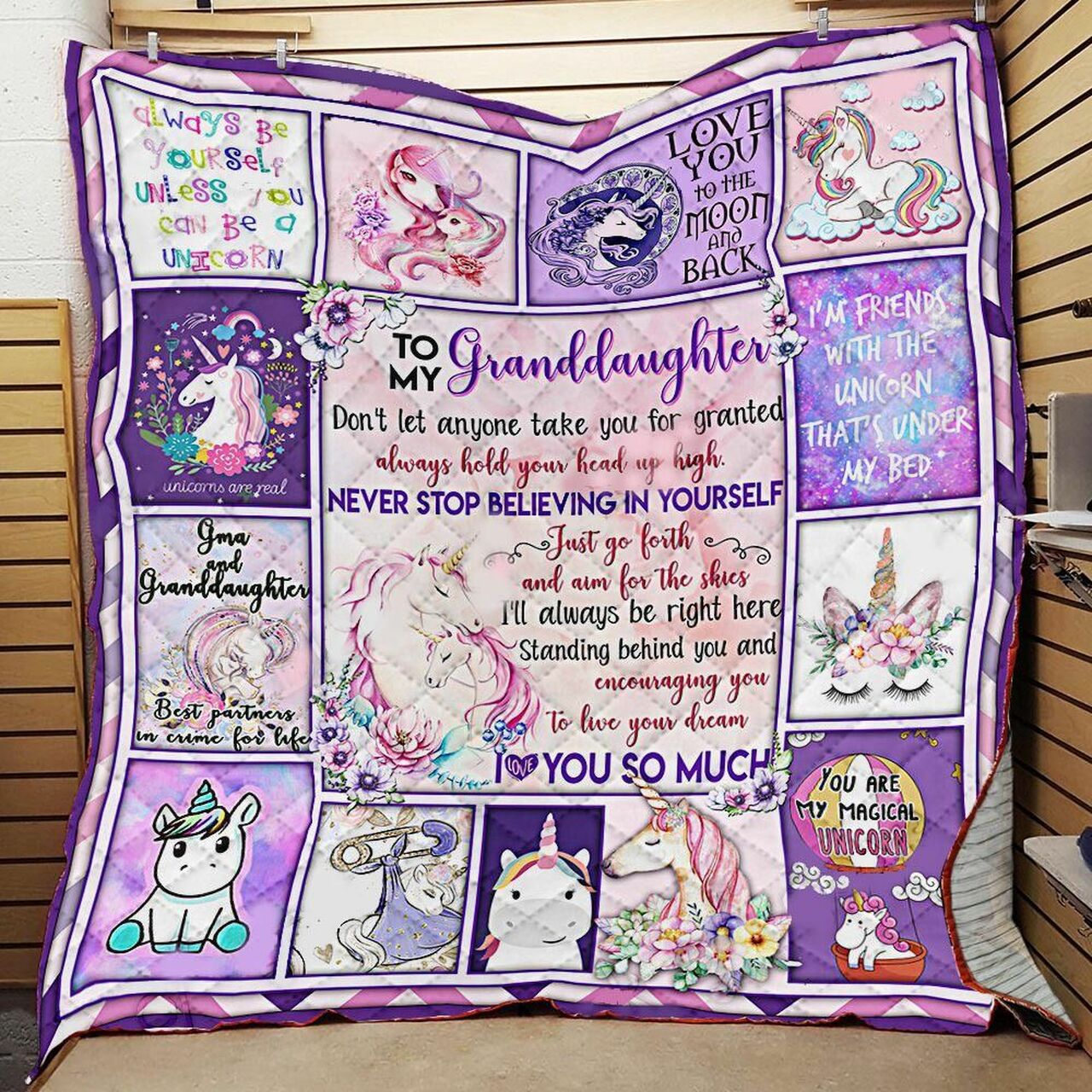 Love My Unicorn Granddaughter Quilt Bedding Set for Bedroom Decoration