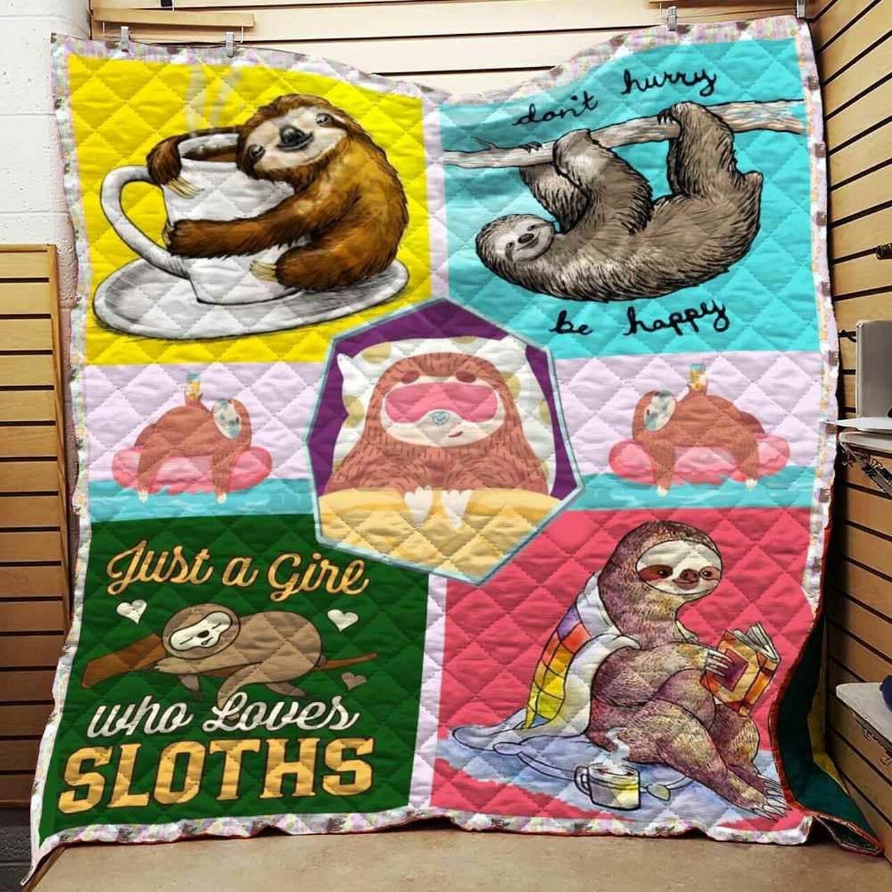 Love Sloth Personalized Quilt Bedding Set, Great for Bedroom Decor and Family Gifts