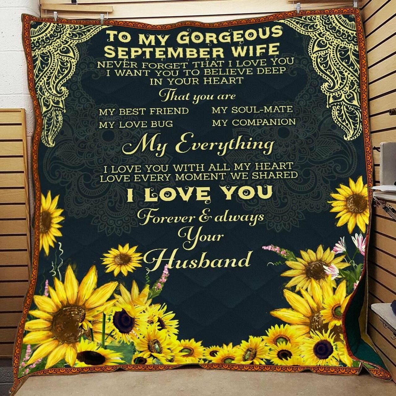 Love Wife Awesome Personalized Quilt Bedding Set for Home Decor and Picnics, Great Gifts for Family