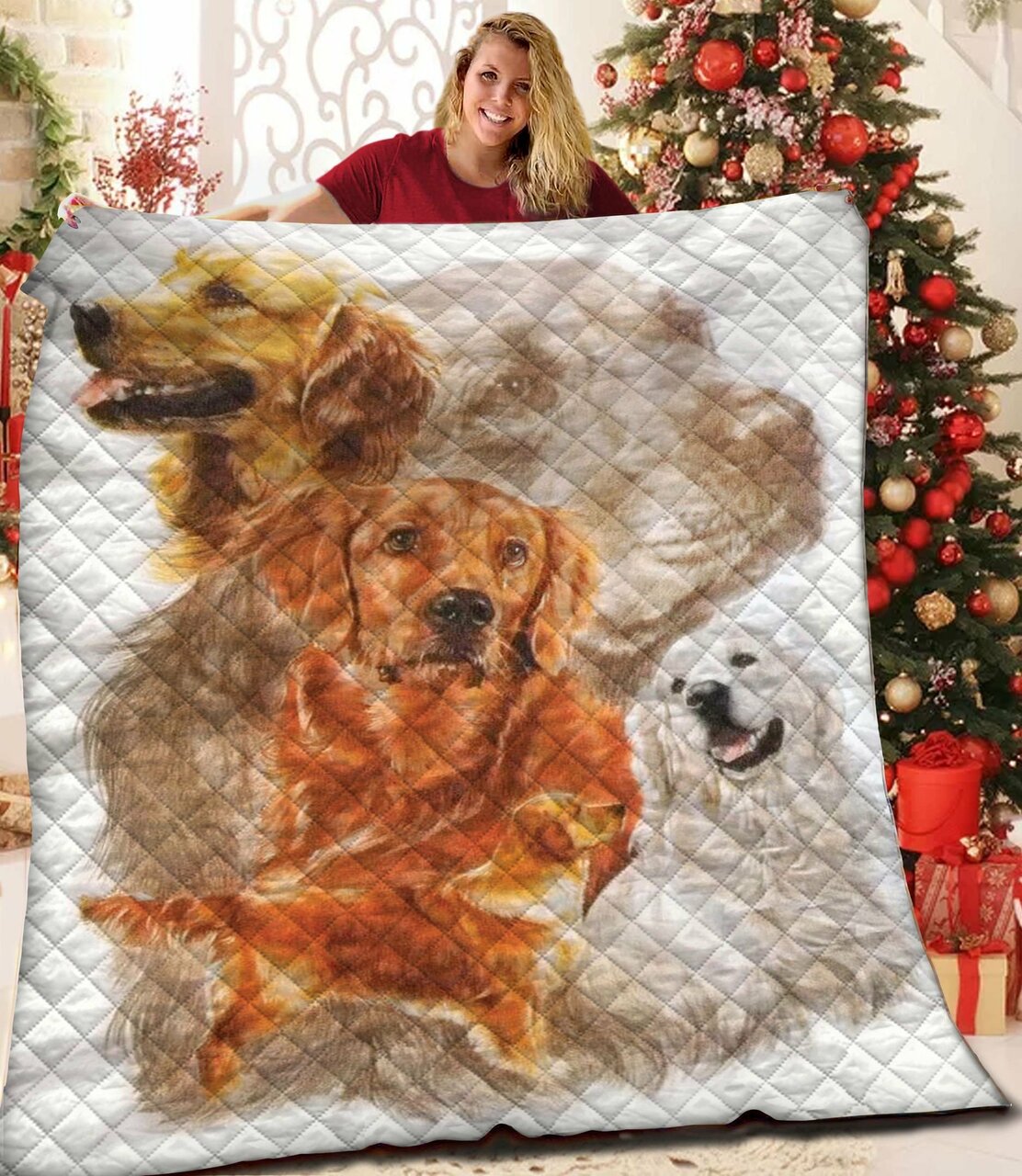 Lovely Golden Retriever Quilt Bedding Set for Your Home Decor - Great for Family Gifts