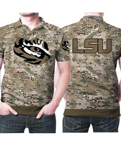 Lsu Tigers Camouflage Pattern American Flag 3D Printed Gift For Lsu Tigers Fan Polo