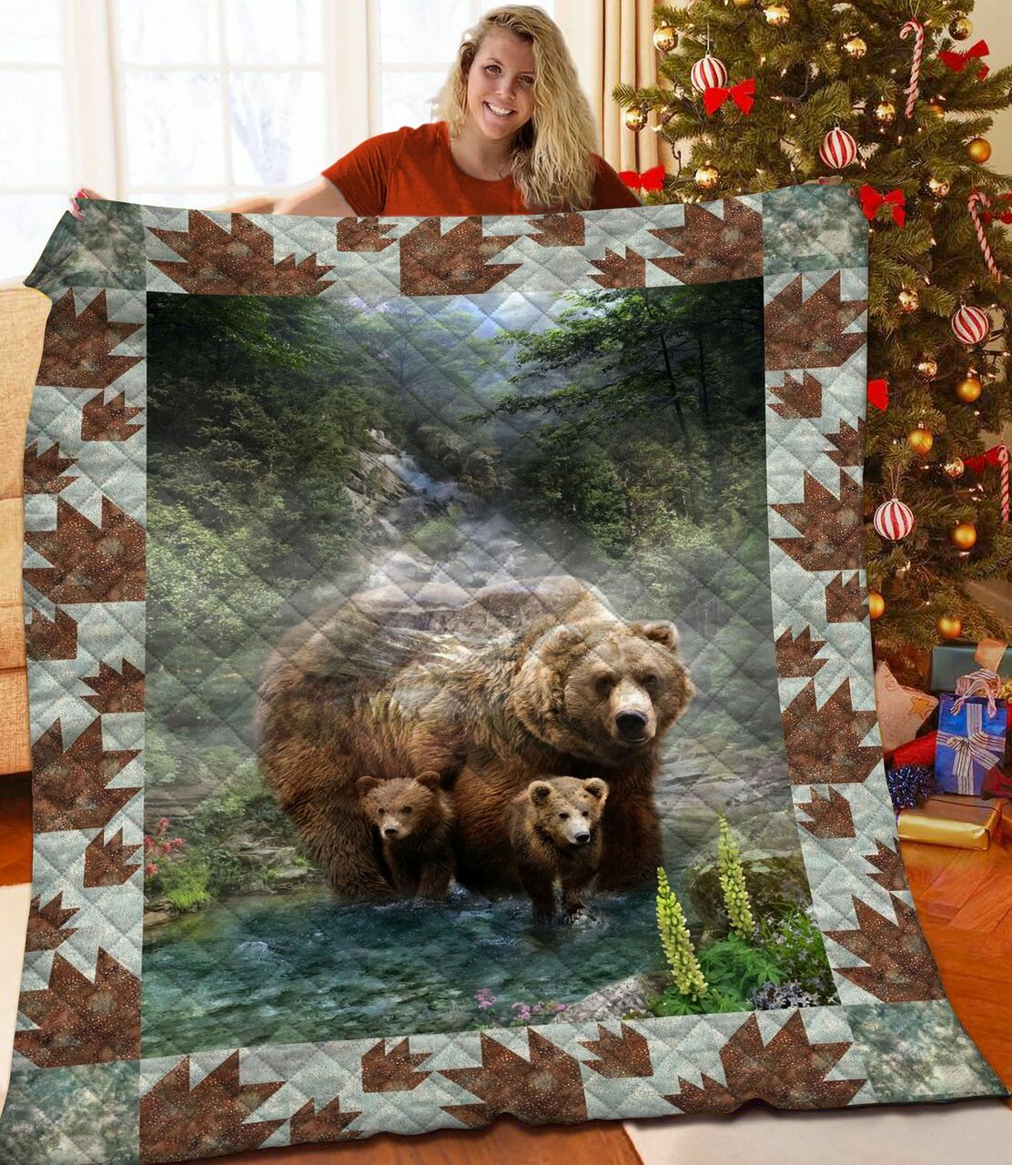 Make Your Bedding Stand Out with a Personalized Bear Quilt Bedding Set - Ideal for Family Gifts and Decor