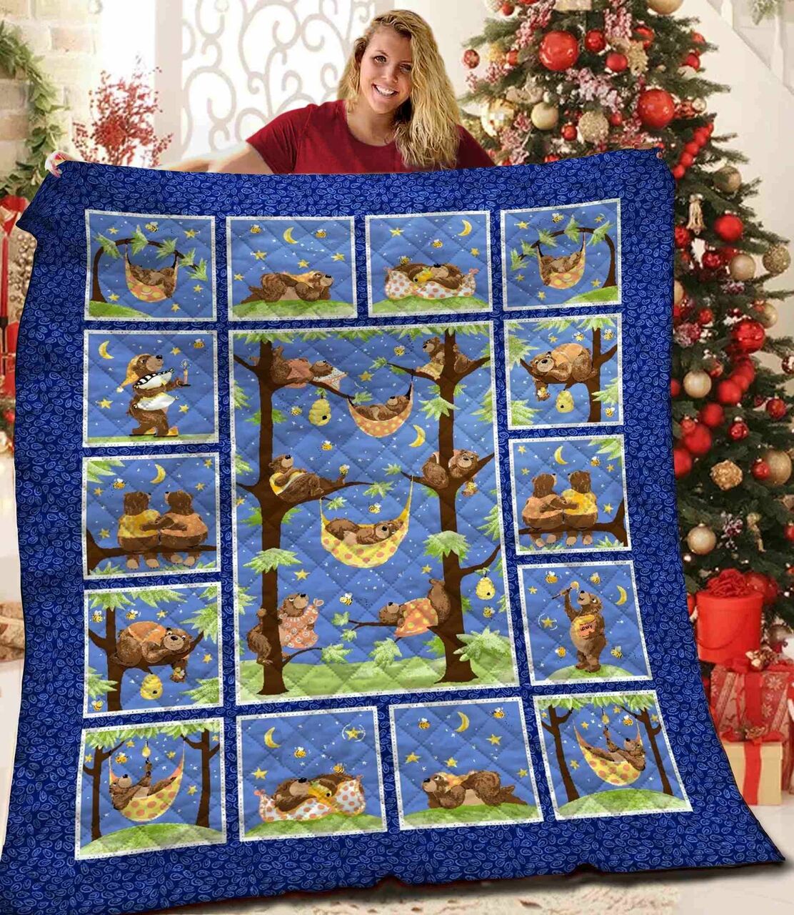 Make Your Bedroom Stand Out with a Personalized Bear Quilt Bedding Set - Ideal for Home Decor and Picnics