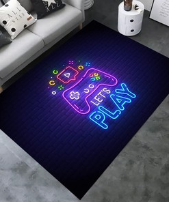 Make Your Little Gamer's Day with Funny Game Rug featuring Cartoon Controller and Video Print for Gaming Room