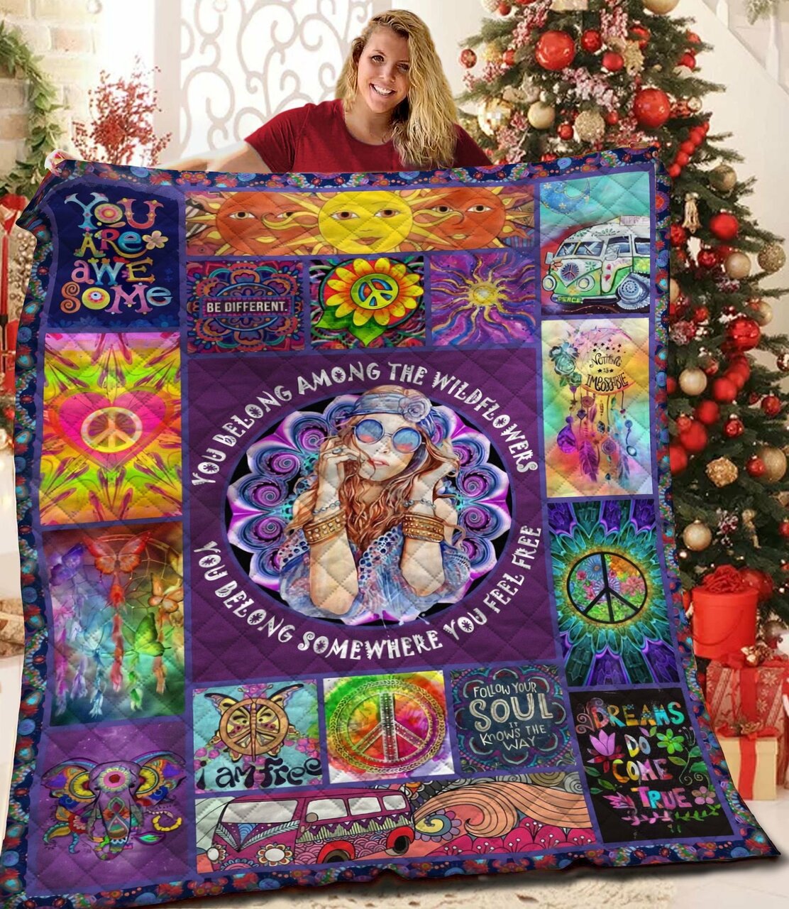 Make Your Own Custom Hippie Quilt Bedding Set - Personalize with Your Favorite Quote or Name - Ideal for Family Gifts