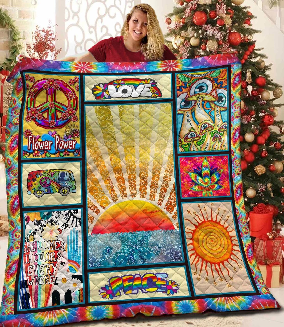 Make Your Own Hippie Quilt Bedding Set - Customizable with Your Favorite Quote or Name - Perfect for Family Gifts
