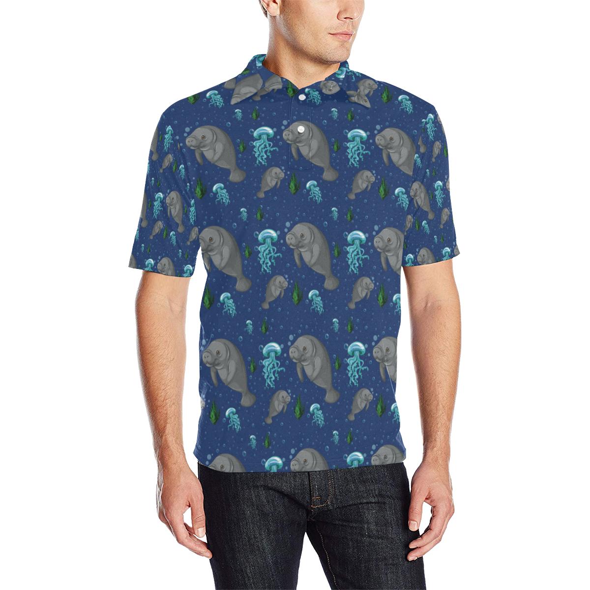 Manatee Pattern Print Design 01 Men Polo Shirt