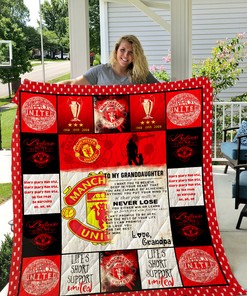 Manchester United To My Granddaughter Love Grandpa Quilt Bedding Set Bedroom Decor, Gifts for Family