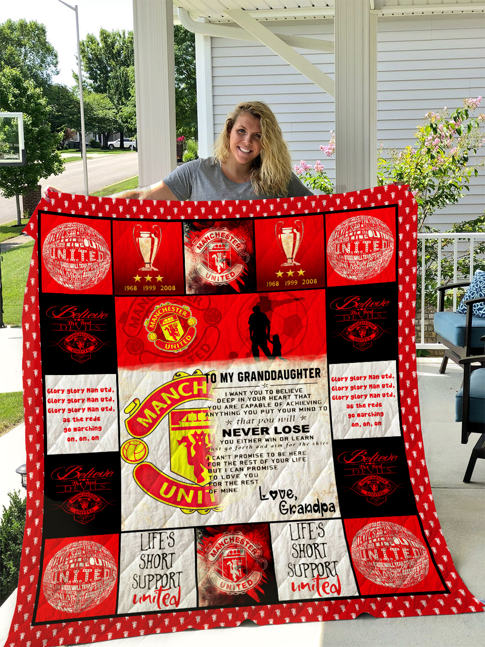 Manchester United To My Granddaughter Love Grandpa Quilt Bedding Set Bedroom Decor, Gifts for Family