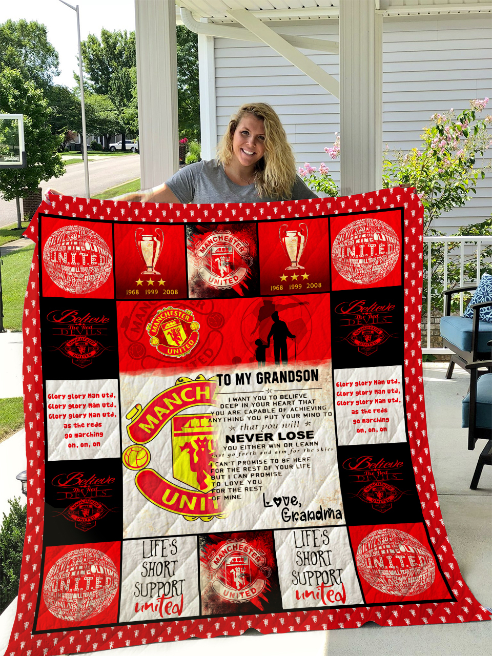 Manchester United To My Grandson Love Grandmom Quilt Bedding Set Bedroom Decor, Gifts for Family