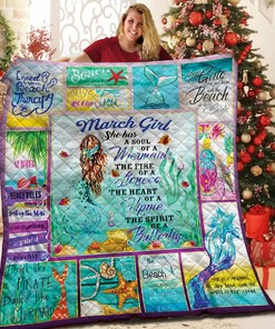 March Girl A Soul Mermaid Personalized Quilt Bedding Set for Home Decoration and Family Gifts