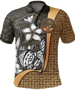 Marshall Islands Polo Shirt Gold Coat of Arm - Turtle with Hook