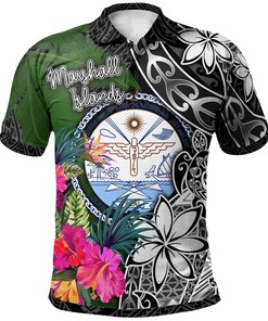 Marshall Islands Polo Shirt - Turtle Plumeria Banana Leaf Crest