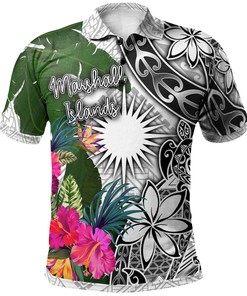 Marshall Islands Polo Shirt White - Turtle Plumeria Banana Leaf