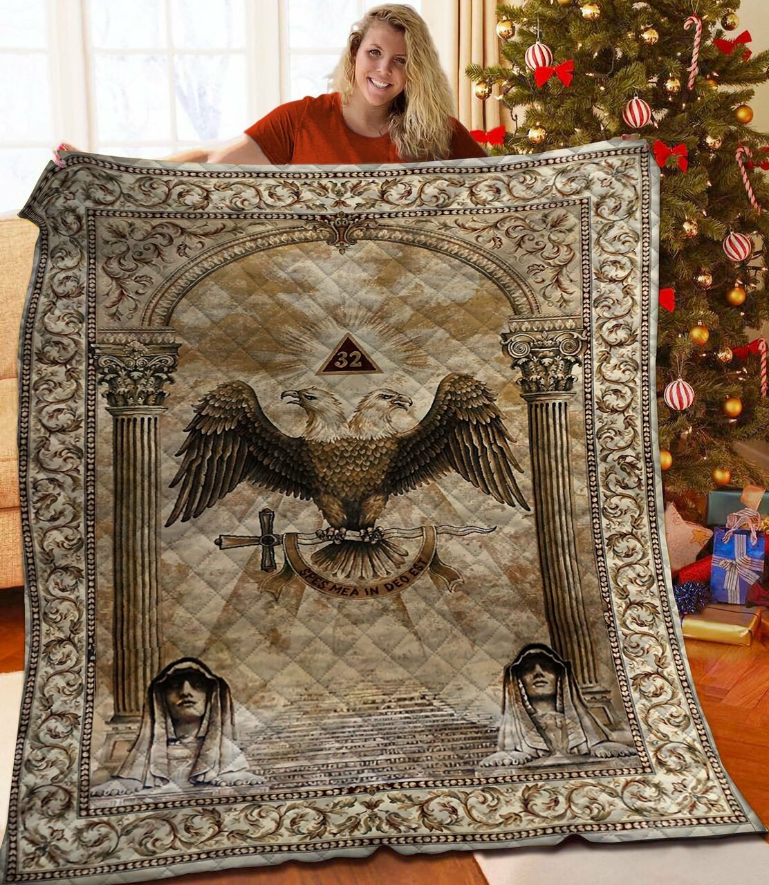 Masonic Eagle Personalized Quilt Bedding Set for Home Decoration and Family Gift Ideas