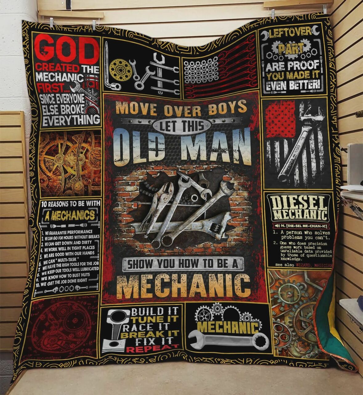 Mechanic Move Over Boys Let This Old Man Quilt Bedding Set Blanket Great Customized Quilt Bedding Set Blanket