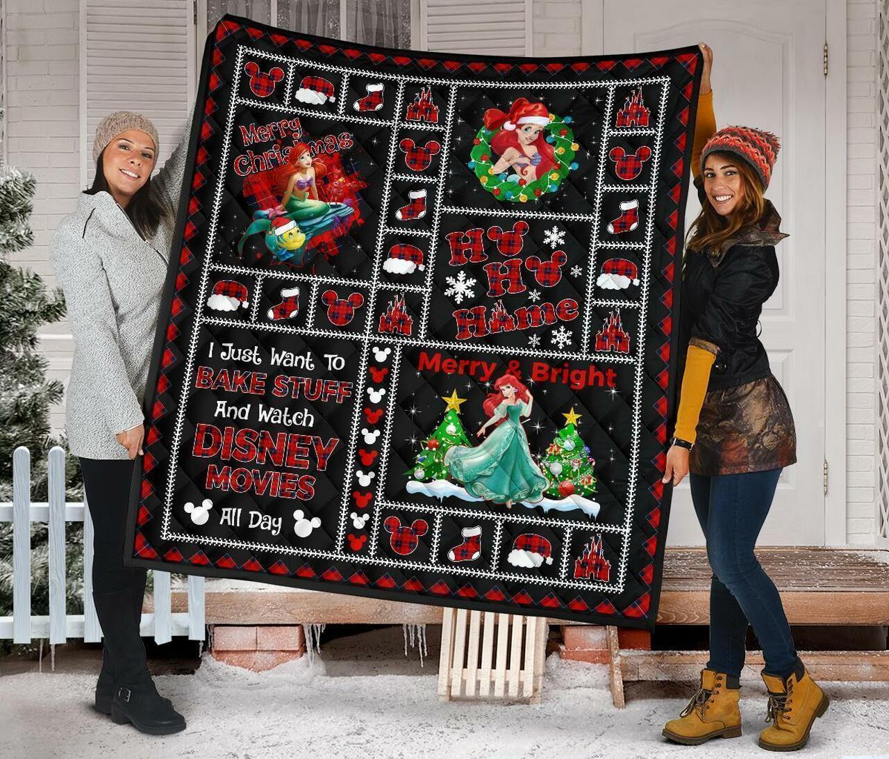 Merry Christmas Ariel Litter Mermaid Xmas Gift Quilt Bedding Set Bedroom Decor, Gifts for Family