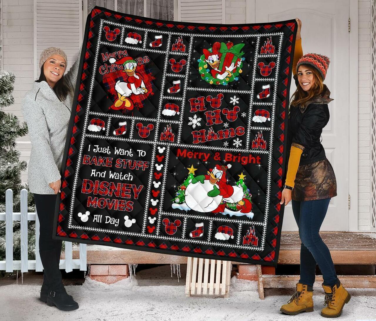 Merry Christmas Daisy Duck Xmas Gift Disney Fan Quilt Bedding Set Bedroom Decor, Gifts for Family