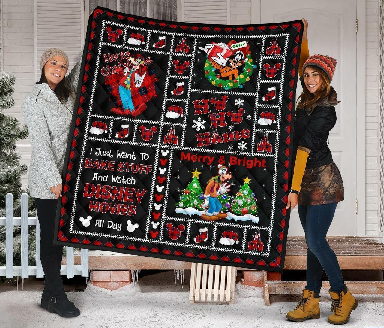 Merry Christmas Goofy Xmas Gift Disney Fan Quilt Bedding Set Bedroom Decor, Gifts for Family